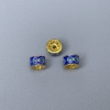 Cloisonné Rondelle Bead, Blue and Light Blue Enamel, Gold-Tone Metal, 6x4 mm, 1 pc