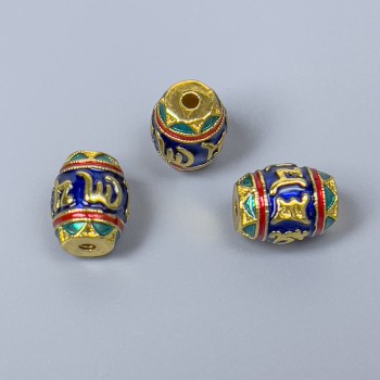 Cloisonné Barrel Bead with Enamel, Gold-Tone Metal, 8×10 mm, 1.5 mm Hole, 1 pc