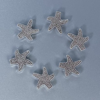 Star Bead Insert - Silver-Tone, 10x3mm, hole ~1mm, packaging 11 pcs