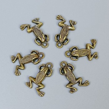 Frog pendant findings, bronze metal color, size 20×13×3 mm ± hole, 1.5 mm diameter ± packaging 20 g (~18 pcs)