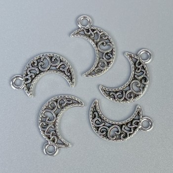 Moon Pendant Findings, Silver Metal Color, Size 18x11x1.5 mm, Hole 2 mm, Packaging 14 pcs