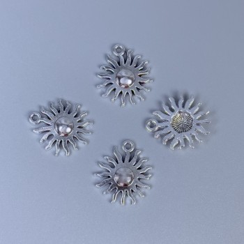 Sun Pendant, silver metal color, size 17x15x2.5 mm, hole diameter 1 mm, packaging 14 pcs