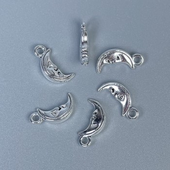 Moon Pendant findings in silver-colored metal, dimensions 13×6×3 mm with a 1.5 mm hole, packaging 20 g (~40 pcs)
