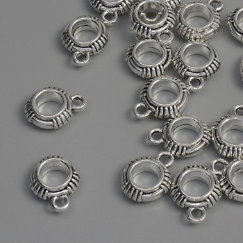 Silver bail hardware, dimensions 13×10×4 mm ±, holes diameter 5 mm ±, diameter 1.8 mm ±, packaging 18 pcs