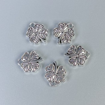 Clover-shaped bail insert pendant, silver-colored metal