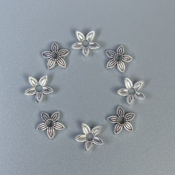 Bead cap findings, silver metal color, 8x1 mm with hole, diameter 1.8 mm, packaging 20 g (~100 pcs)