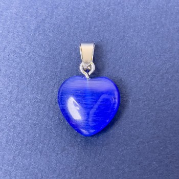 Heart Pendant, Natural Stone Blue Cat's Eye, 16x16x6x25 mm +