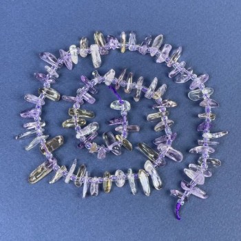 Amethyst chip beads 9–12×3–4 mm, with seed beads on thread, length 40 cm