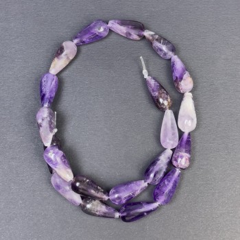 Amethyst Beads, Teardrop Shape, Natural Stone, Diameter 19x10 mm, Hole Diameter ~1 mm, Length ~42 cm