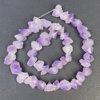 Amethyst Beads, Natural Unpolished Nuggets, diameter approximately 12–18 mm, hole diameter 1.5 mm, length 39 cm