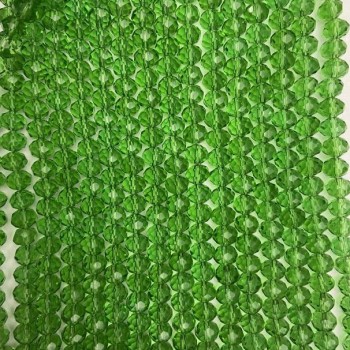Czech Crystal Beads on Monofilament, Green Transparent Faceted Rondelle, 8x6 mm, length 40 cm +