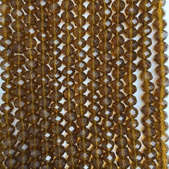 Brown Transparent Czech Crystal Beads on Fishing Line, 8x6mm Faceted Rondelle, Length 40cm +