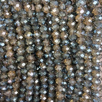 Gray Czech Crystal Beads on Thread, Gray with Silver Coating, Faceted Rondelle, 8x6.5 mm, Length 38-40 cm