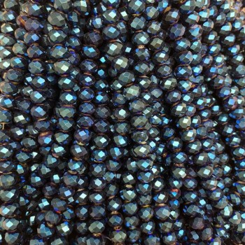 Blue Czech Crystal Beads with Plating, Faceted Rondel, Diameter 8x6mm + -, Length 40cm +