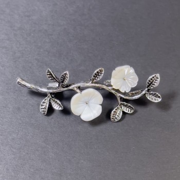 Brooch-Pendant "Mother-of-Pearl Flower" Silver-Tone Metal 52×20 mm+