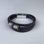 Men's black eco-leather bracelet with metal inlays, thickness 12-20mm+-, length 22cm+-, silver-toned metal on the clasp