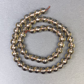 Smoky Topaz Faceted Round Beads 8mm on Thread, Length 38 cm+