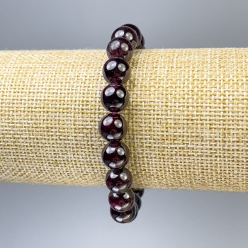 Garnet Bracelet with Smooth Beads, Assorted Sizes from 8.5 to 10 mm, Length 18 cm +/- Stretch
