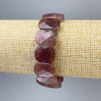 Bracelet Strawberry Quartz Link, oval 18×14 mm, length 18 cm stretch