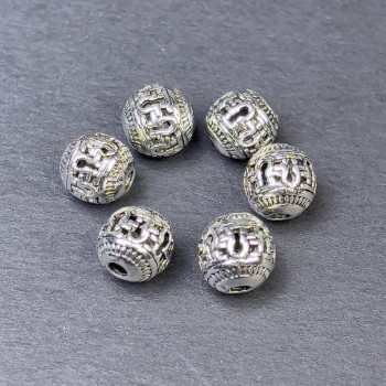 Bead insert findings, silver-colored metal, 8×8 mm diameter ±, hole diameter 2 mm ±, packaging 6 pcs
