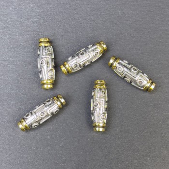 Bead-inlay fittings in silver- and gold-tone metal, size 19.5×6 mm, hole diameter 2 mm ±, price per piece