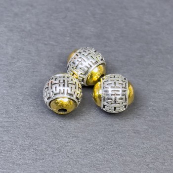 Bead inserts/findings in silver and gold metal tones, 10×9.5 mm, hole Ø ~2 mm, packaging 3 pcs