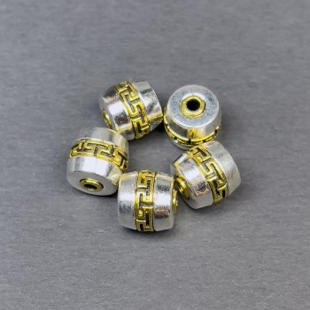 Bead-insert findings, silver and gold metal color, 9.5 x 9.5 mm, hole diameter 2 mm, price per piece