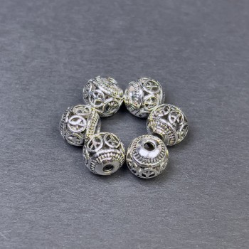 Bead insert findings, silver metal color, 8×8.5 mm diameter, hole approx 2 mm, packaging 6 pcs