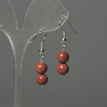 Aventurine Earrings 'Golden Sand' Ball 8mm+-, Length 32mm+-