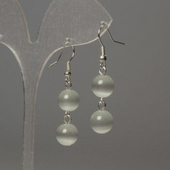 Cat's Eye Bead Earrings, 10mm ± light gray color, length 42mm+