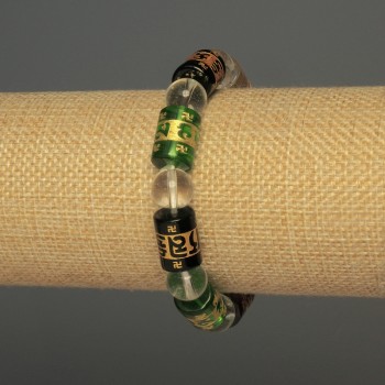Glass Bead Bracelet with Smooth Round Beads (10 mm) and Cylindrical Beads (14×10 mm) on an Elastic Band, 18 cm