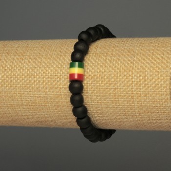 Bracelet with Wooden Beads, 8mm Diameter ±, Acrylic Inlay 9x8mm ±, Length 18cm ±, Stretch