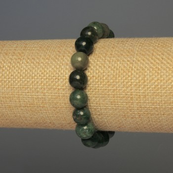Bracelet with Green Jasper, smooth round beads, 10 mm diameter, 18 cm length, stretch