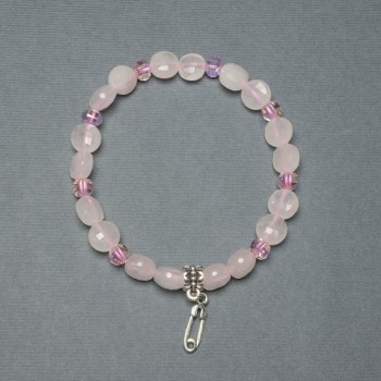 Bracelet with Rose Quartz Coin Beads 8mm, 5mm Thick; Czech Crystal Rondelles 5x4mm, 5mm; Length 18cm, Stretch
