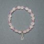 Bracelet with Rose Quartz Coin Beads 8mm, 5mm Thick; Czech Crystal Rondelles 5x4mm, 5mm; Length 18cm, Stretch