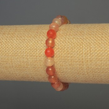 Carnelian Bracelet with Faceted Beads, 8 mm Diameter, 18 cm Length (Stretch)