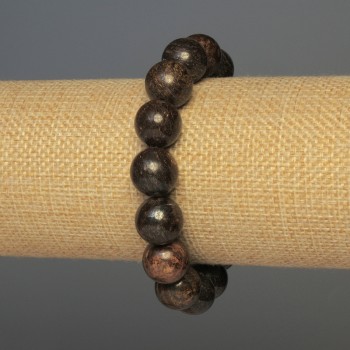 Bronzite Bracelet with Smooth Beads, 12 mm Diameter, 18 cm Length, Elastic (Stretch)