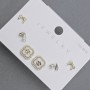 Stud earrings gold-tone metal white rhinestones shamrock 10mm+