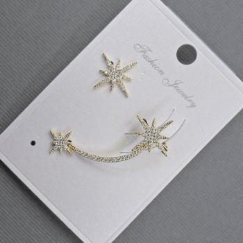 Stud Earrings with kaf on the earlobe, gold-tone metal, 13×37 mm ± white crystals