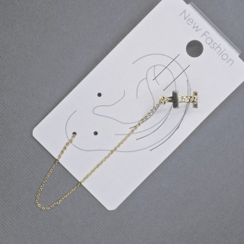 Сережка Каф на вушко золотистий метал 6х13мм+-, довжина 10, 5см+- білі стрази