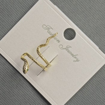 Clip-on Earring 'Snake' with Green Crystals, Gold-Tone Metal 13x26mm+