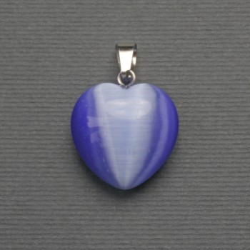 Heart Pendant Cat's Eye Violet, Silver-Tone Metal, 20x20 mm Diameter, 30 mm Length