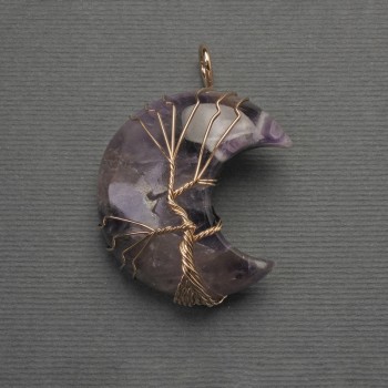 Pendant Moon Amethyst in Golden Weave, diameter 35mm±, length 45mm±