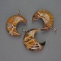 Moon Pendant with Tiger's Eye in a Gold-Tone Braided Setting, diameter 35mm ±, length 45mm ±