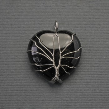 Agate Heart Pendant in a Silver-Plated Weave, diameter 30x30 mm ±, length 37 mm ±