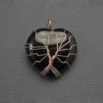 Heart pendant with agate in a golden weave, diameter 30x30 mm, length 37 mm