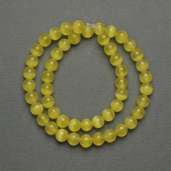 Cat's Eye Beads Yellow Synthetic Smooth Round Beads, 8 mm Diameter, on Beading Thread, Length 37 cm+