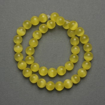 Cat's Eye Beads Yellow (per piece) Smooth Round Bead, 10mm Diameter ± on Monofilament, Length 38 cm+