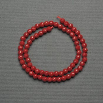 Coral Beads on Thread (Pressed), Faceted Spheres, 6 mm Diameter, 39 cm Length