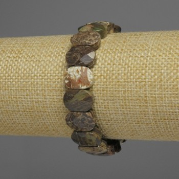 Bracelet with natural Ocean Jasper, faceted link, diameter 14x10 mm, length 18 cm, stretch